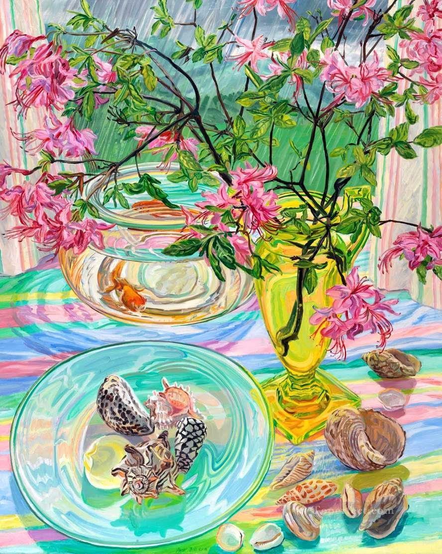 flowers seashell goldfish JF realism still life Oil Paintings